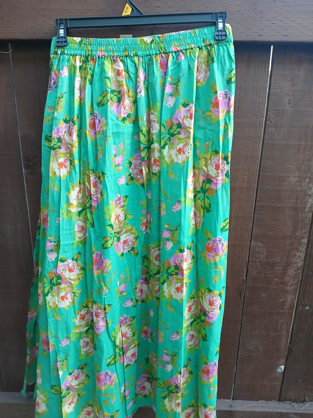 J. Crew Green Floral Maxi Skirt with Pink Rose Pattern - Picture 2 of 13